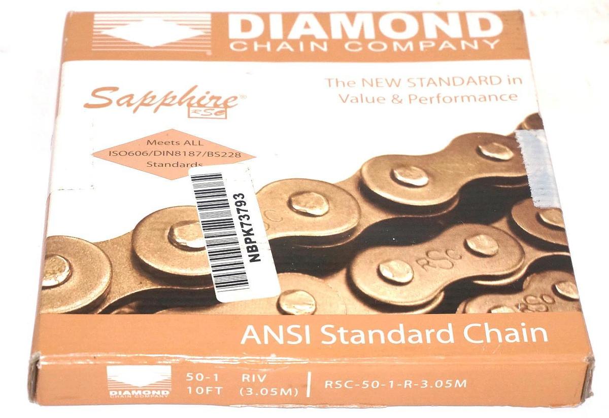 Used NEW DIAMOND CHAIN COMPANY RSC-50-1-R-3.05M ANSI STANDARD CHAIN 10FT. 50-1 RIV