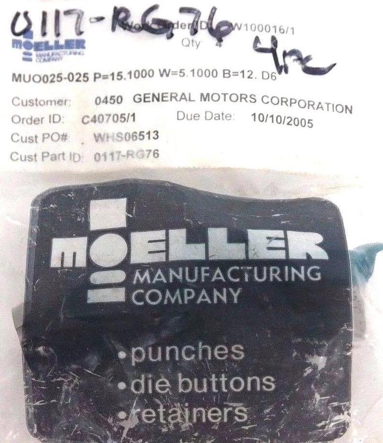 Used NIB MOELLER MUO025-025 P=15.1000 W=5.1000 B=12 D6 PUNCH 0117-RG76 - LOT OF 4