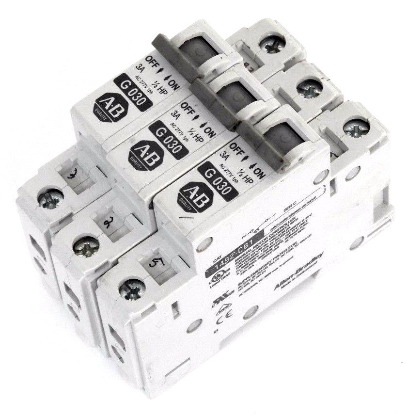 Used (3) ALLEN BRADLEY 1492-CB1-G-030 CIRCUIT BREAKERS 1492CB1G030 SER. C