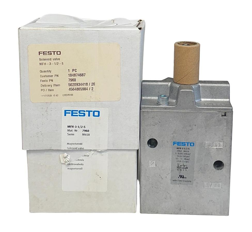 NEW FESTO MFH-3-1/2-S / 7960 ELECTRICAL AIR SOLENOID VALVE 3/2 52mm NSMP