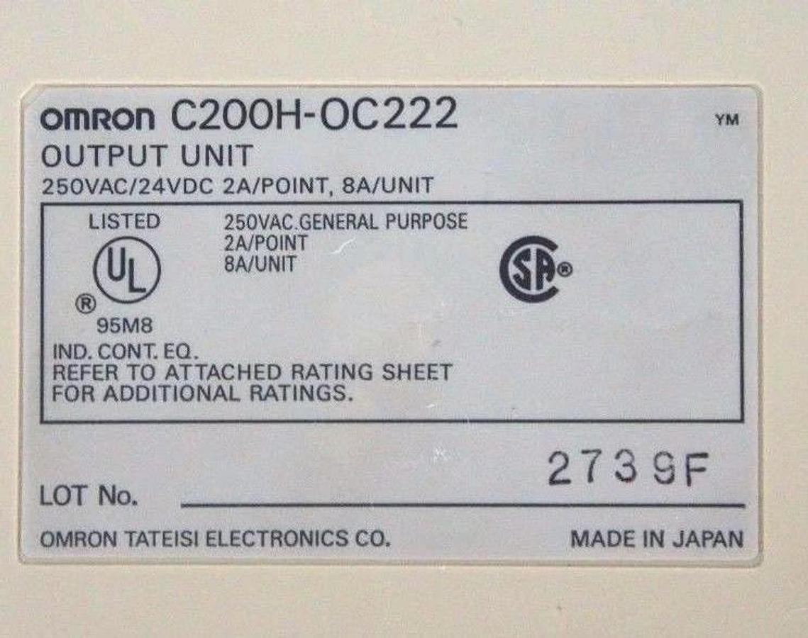 Used OMRON C200H-OC222 OUTPUT MODULE UNIT 250VAC/24VDC, 2A/POINT, 8A/UNIT, C200HOC222