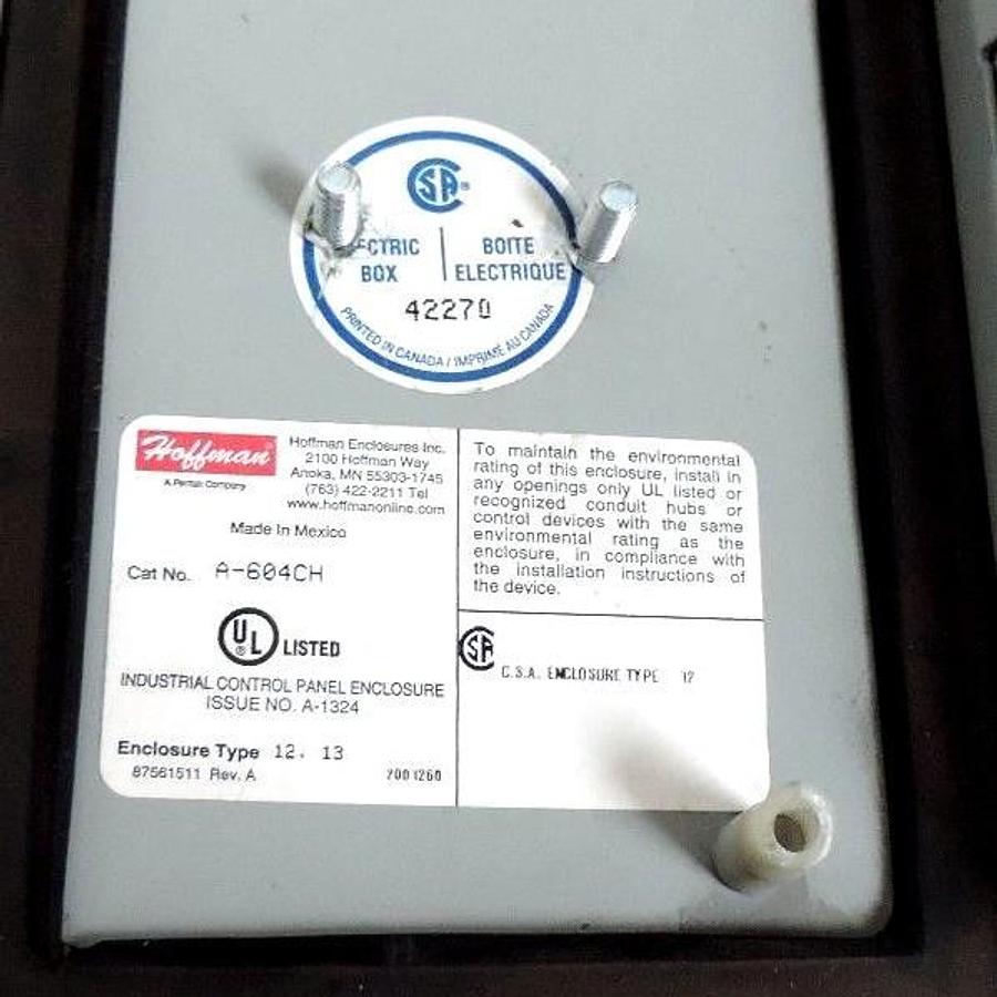 Used HOFFMAN A-604CH JUNCTION BOX ENCLOSURE 4 PIN AND 19 PIN CONNECTORS A604CH