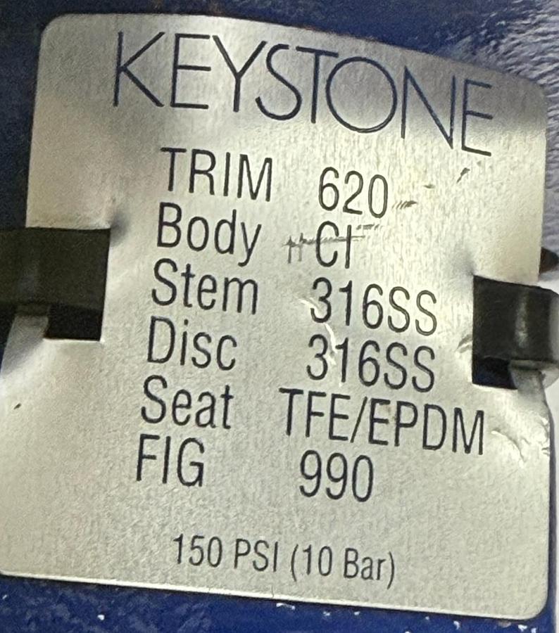 Used Keystone Tyco 990 Butterfly Valve 2" Wafer 150 PSI 316SS Disc TFE EPDM New
