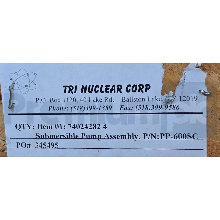 Used Tri Nuclear PP-600SC Underwater Pump w/CB-600-4X 460V 3P 15hp 600gpm 625S150-1A
