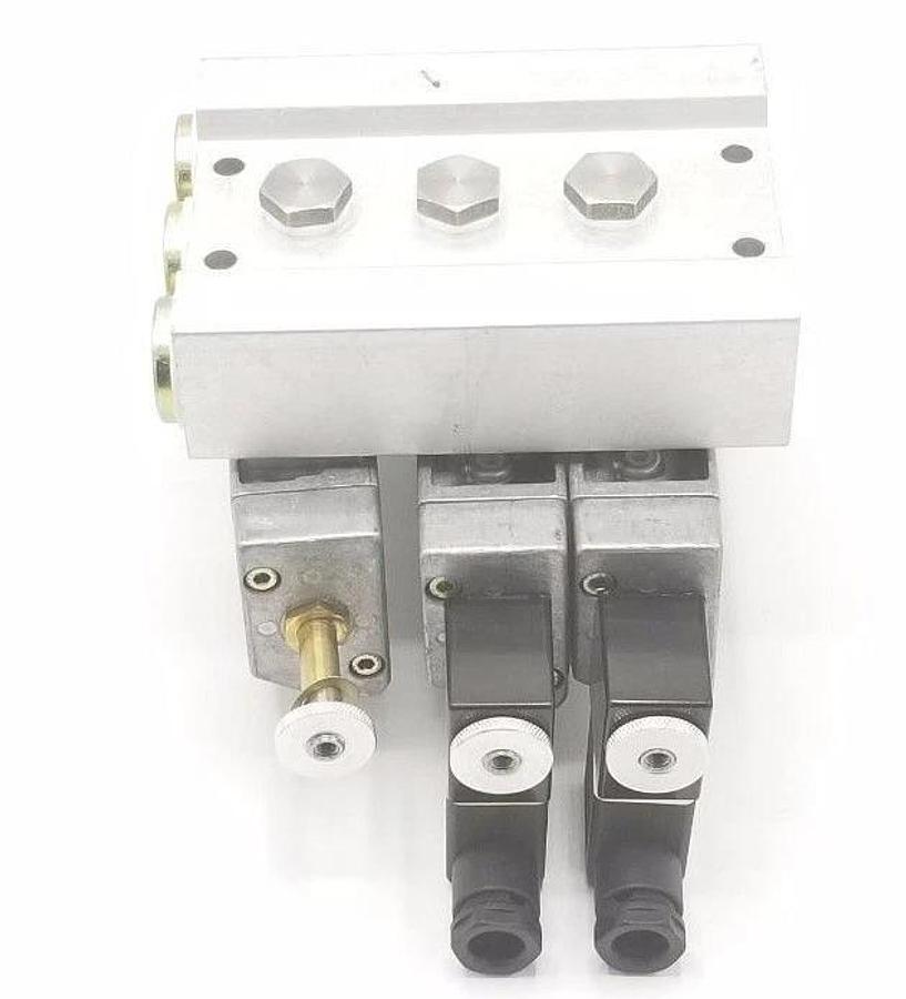Used FESTO SOLENOID BLOCK VALVE ASSEMBLY JMFH-5-1/4-NPT, 10876, 0389 W/MSFW-110 COILS