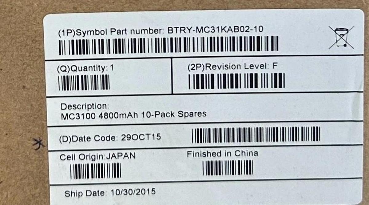 10 SYMBOL BTRY-MC31KAB02-10 / BTRY-MC31KAB02 MC3100 4800mAh BATTERIES NSMP