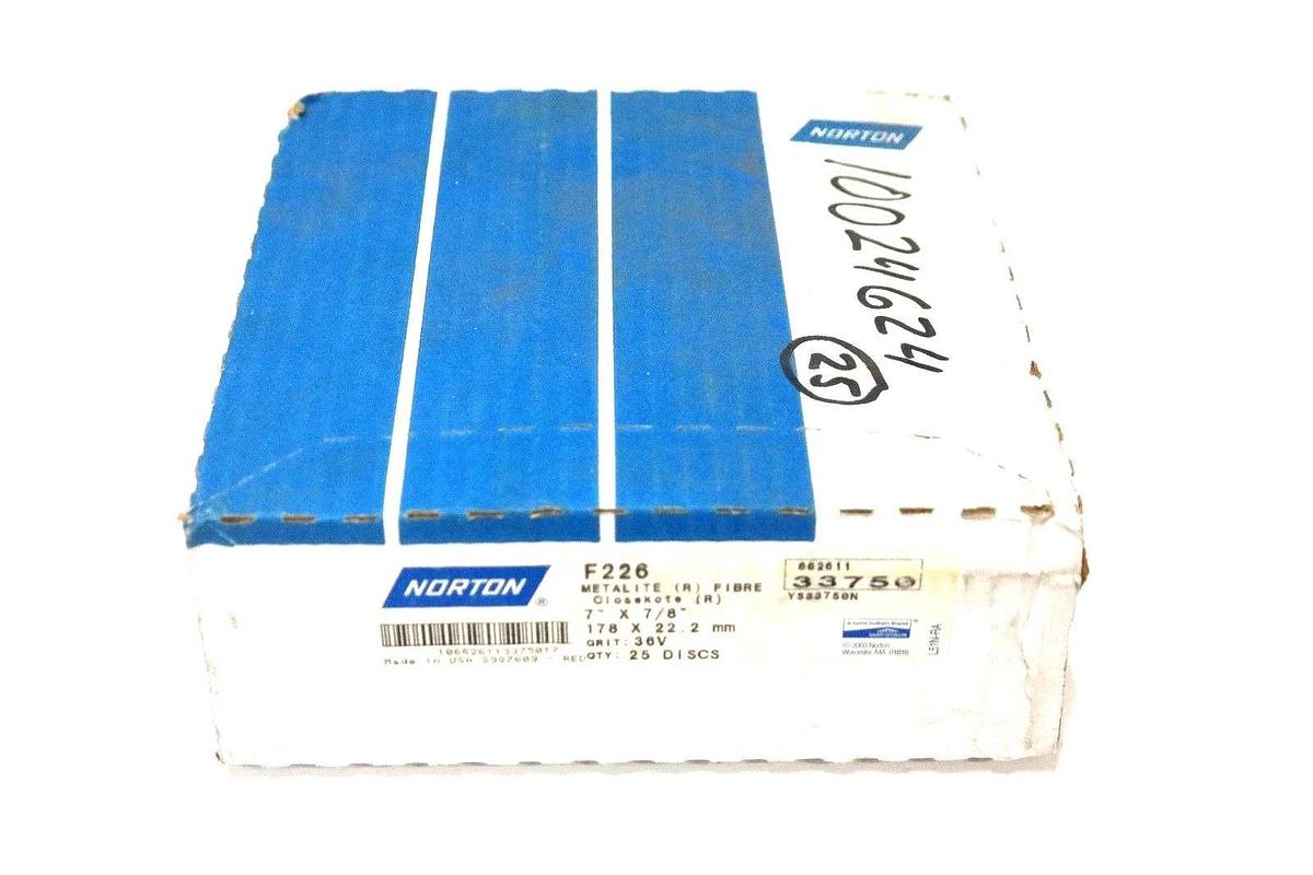 Used BOX OF 25 NEW NORTON F226 METALITE BALED FLEXI DISCS 33750 7" X 7/8" 36V GRIT