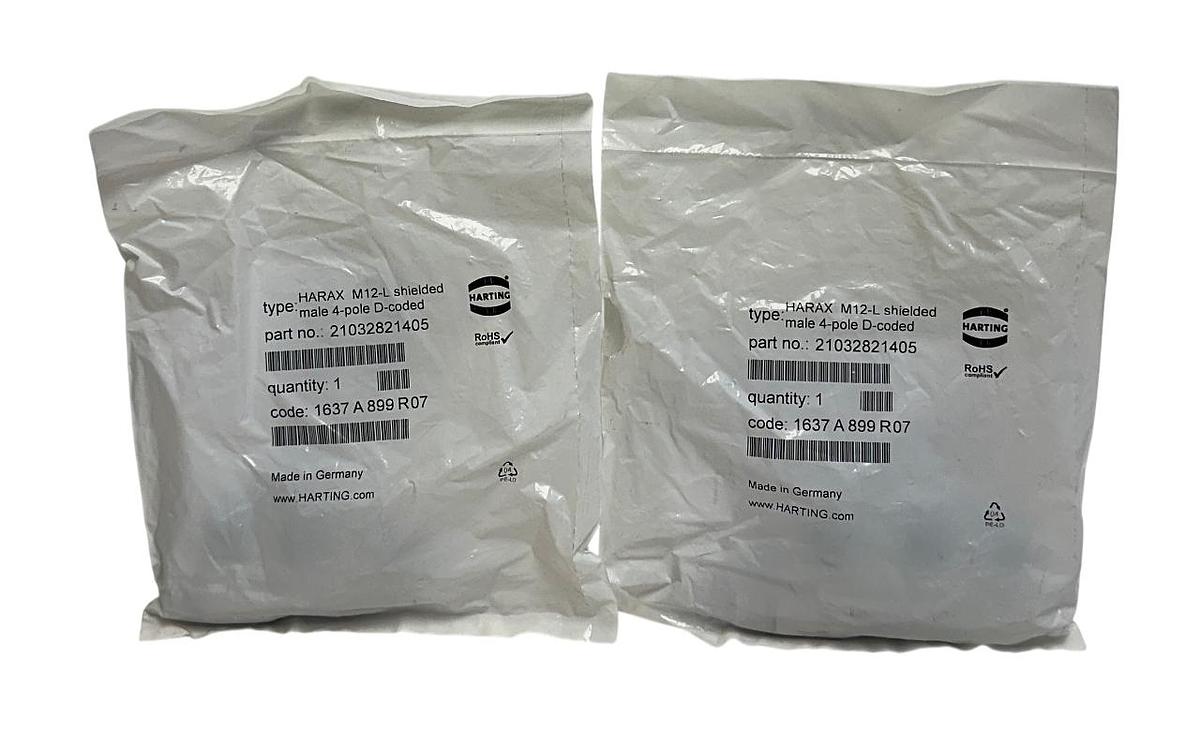 2 HARTING 1637 A 899 R07 / 21032821405 HARAX M12-L shielded male 4-pole OEM NSFS