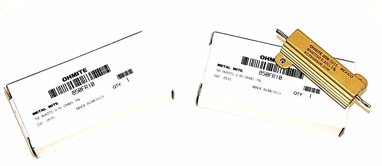 LOT OF 2 NIB OHMITE 850FR10 METAL MITE RESISTORS, 50 W, RE75GR100