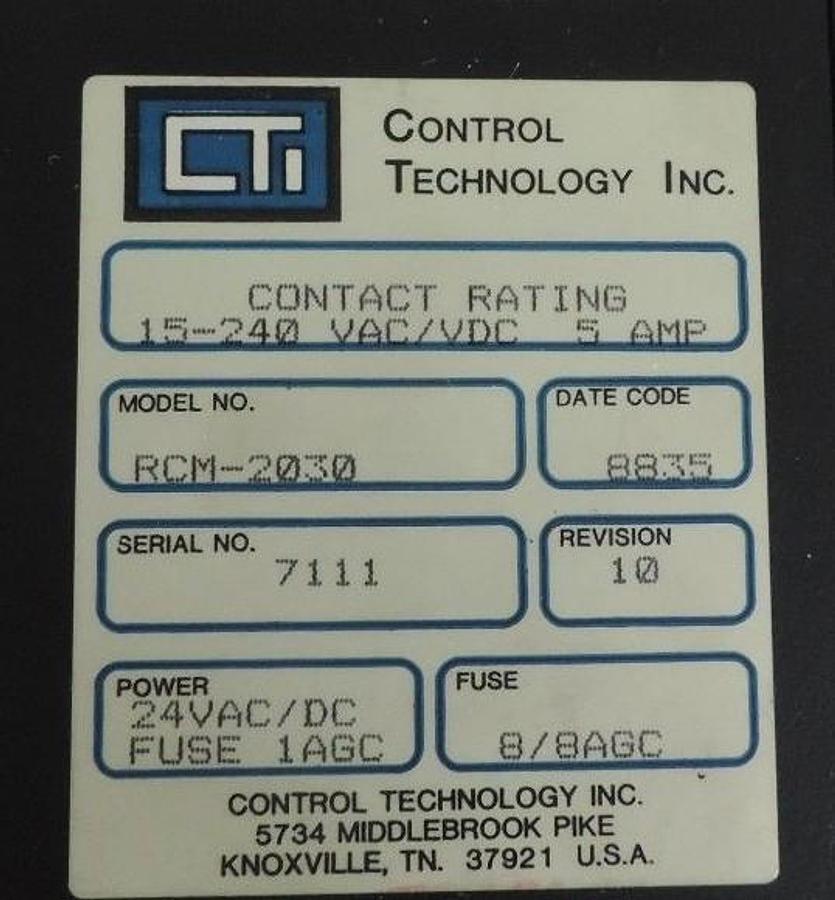 Used CONTROL TECHNOLOGY RCM-2030 OUTPUT MODULE 15-240VAC/VDC REVISION 10 RCM2030