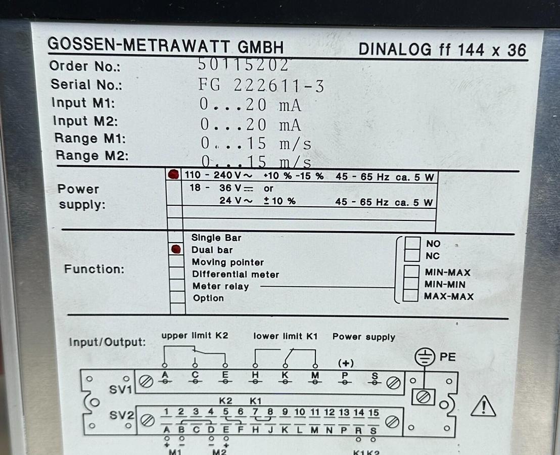 Used NEW GOSSEN-METRAWATT GMBH DINALOG ff 144 x 36 110-240V DUAL BAR MEASURING UNIT
