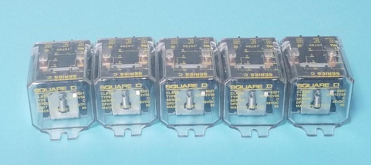 Used LOT OF 5 SQUARE D 8501-KFD12V56 RELAYS SER. C, 48VDC, 8501KFD12V56