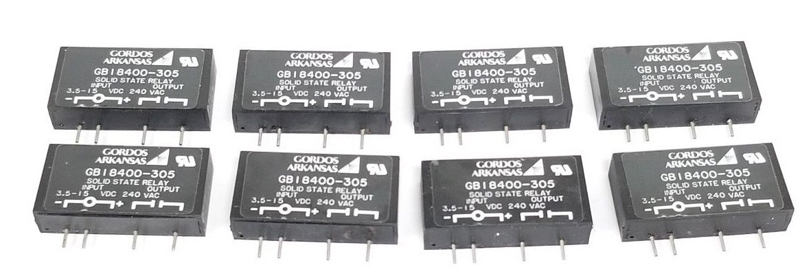 Used LOT OF 8 GORDOS ARKANSAS GB18400-305 SOLID STATE RELAYS GB18400305, 240 VAC