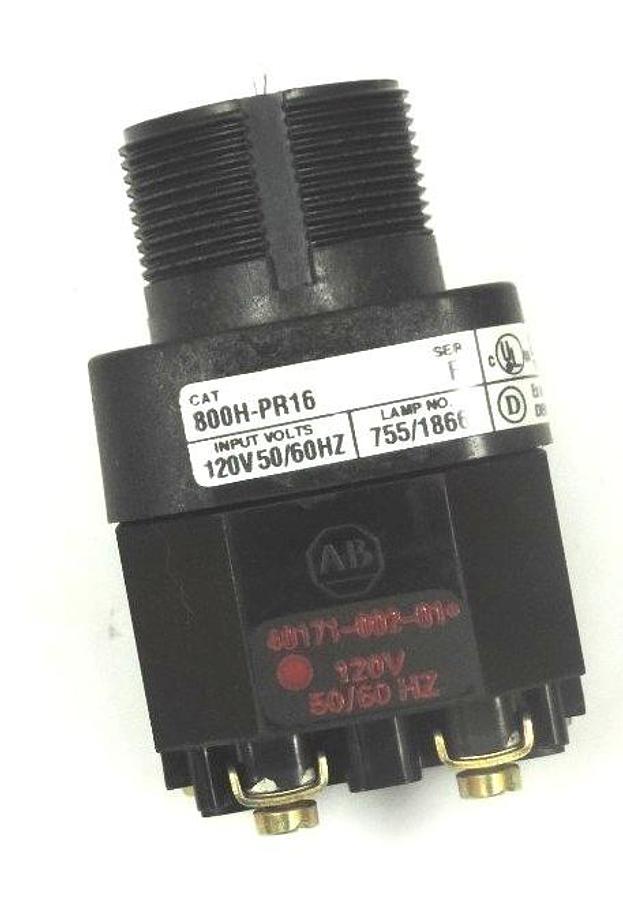Used ALLEN BRADLEY 800H-PR16 PILOT LIGHT 800HPR16, SER. F W/ 40171-002-01 COIL 120V