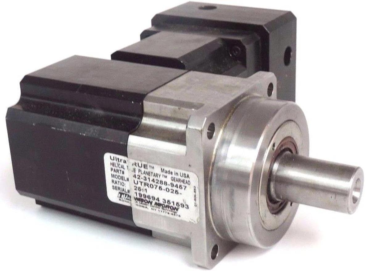 Used THOMSON MICRON 42-314288-9457 SERVO MOTOR UTR075-025-0-RM075-37 GEARBOX 90 DEG.