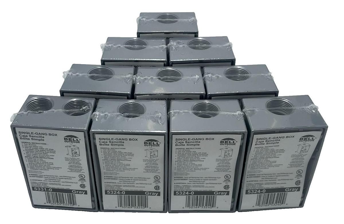 LOT OF 10 BELL OUTDOOR 5331‑0 SINGLE GANG BOX 5 x ¾″ GRAY WEATHERPROOF ALUMINUM