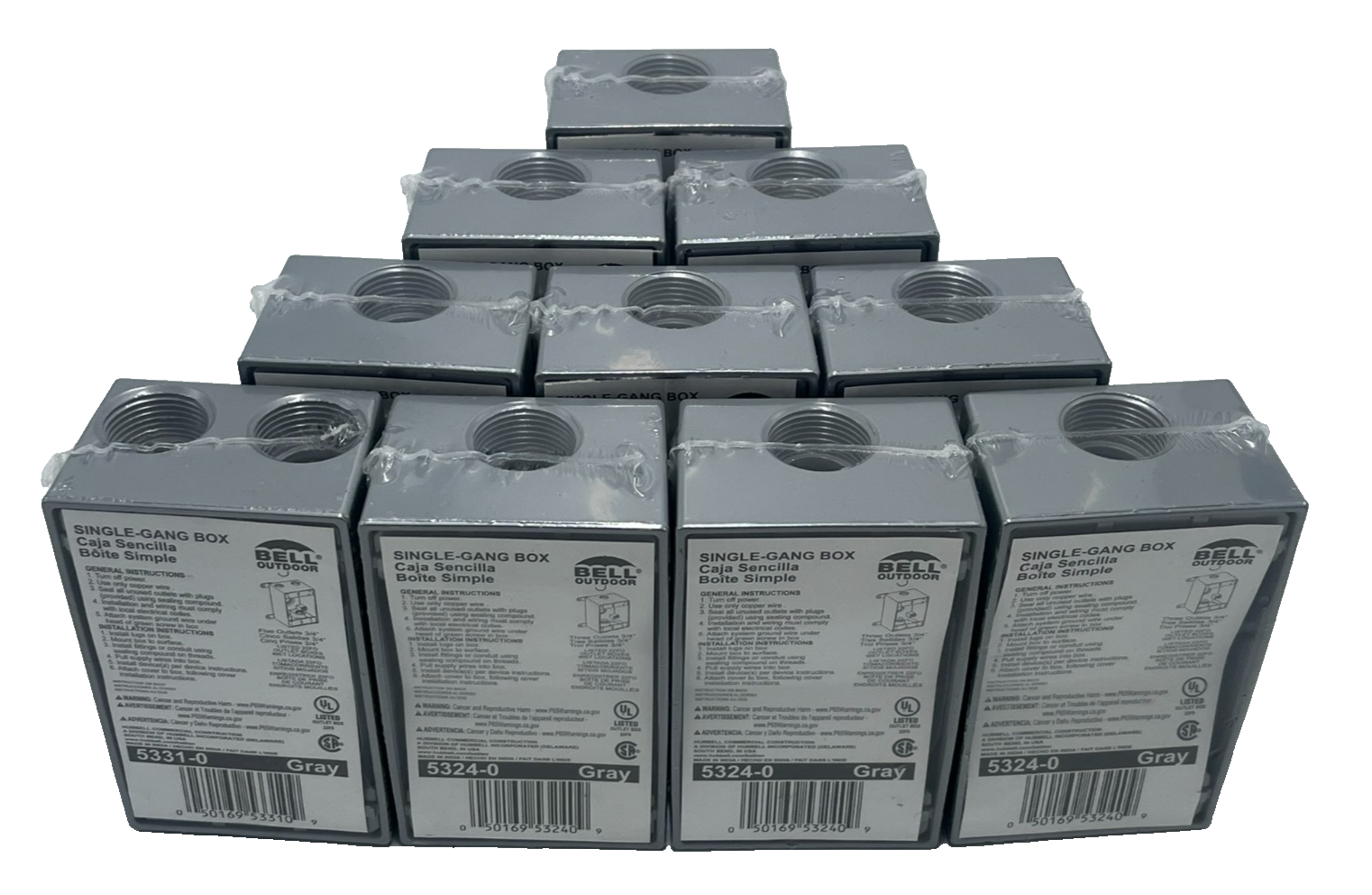 LOT OF 10 BELL OUTDOOR 5331‑0 SINGLE GANG BOX 5 x ¾″ GRAY WEATHERPROOF ALUMINUM