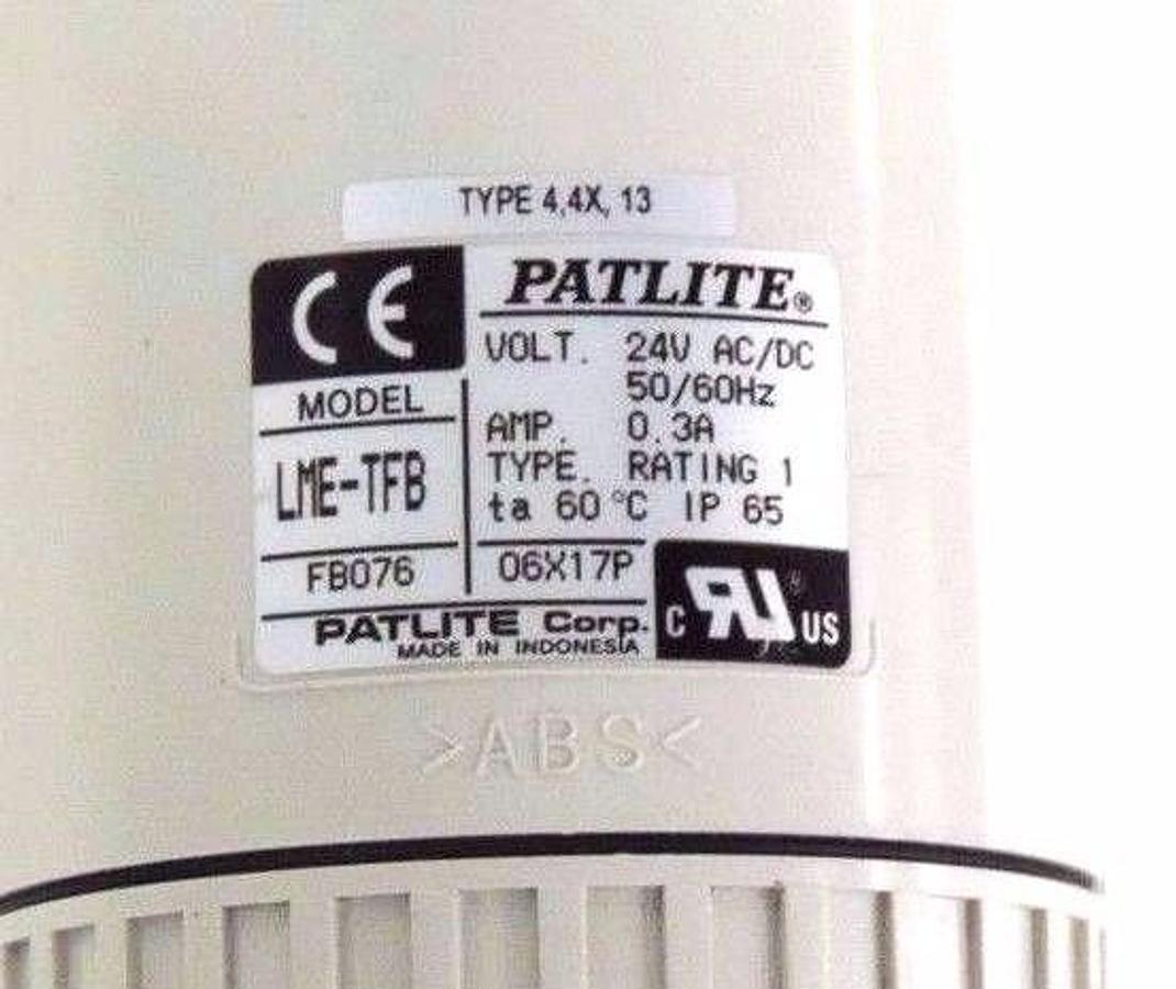 Used PATLITE LME-TFB STACK LIGHT TOWER 24VCD/AC, 50/60HZ, 0.3A, LMETFB