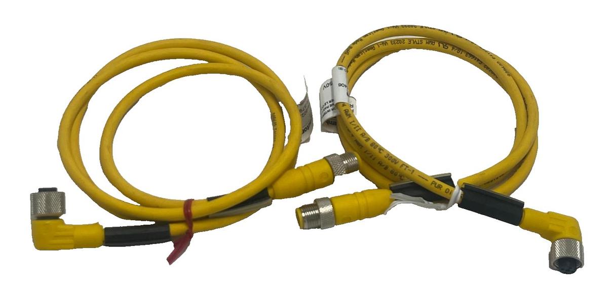 Used (2) LUMBERG RST 4-RKWT M12 Male Straight to Female Right Angle 4-Pin Cordsets