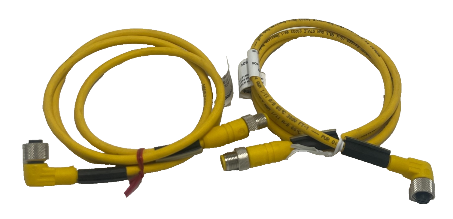 Used (2) LUMBERG RST 4-RKWT M12 Male Straight to Female Right Angle 4-Pin Cordsets