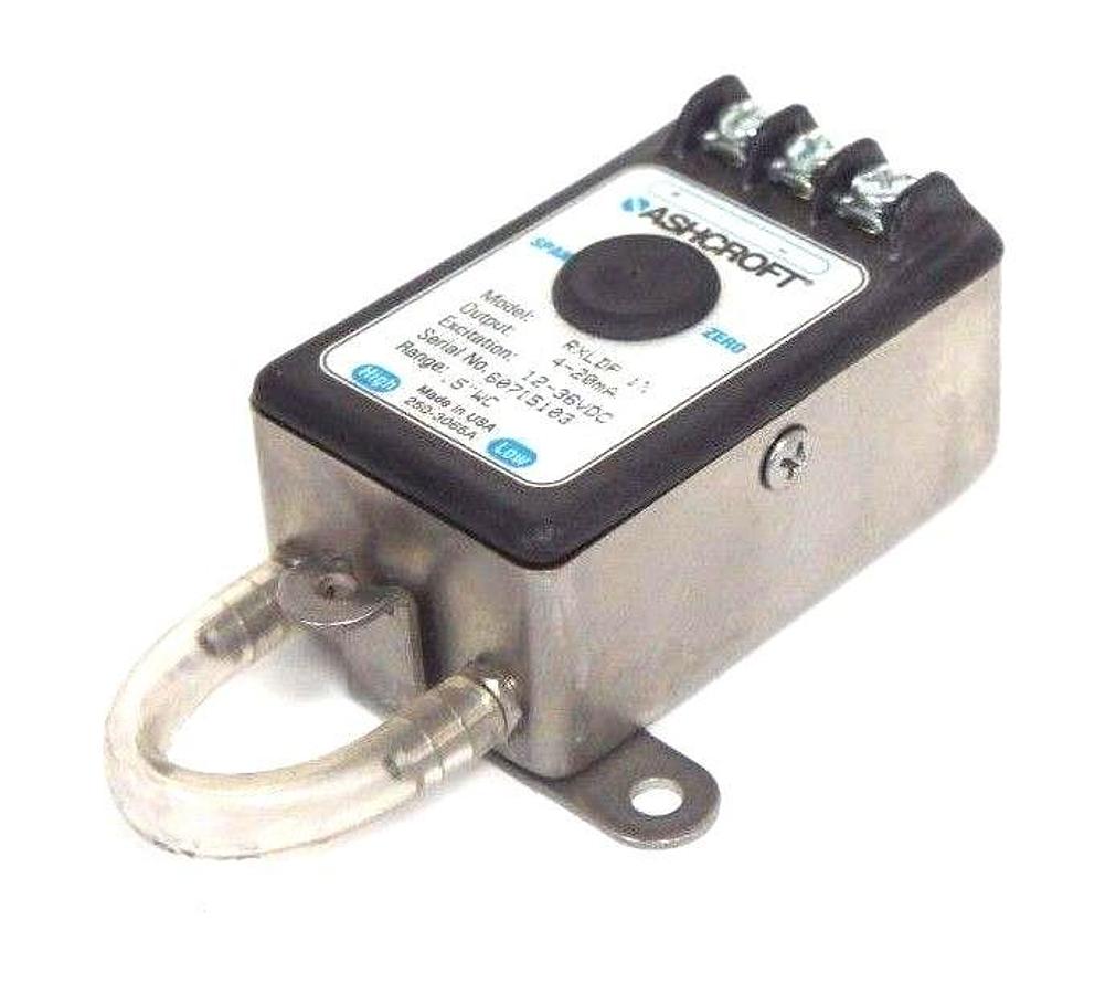 Used ASHCROFT RXLDP PRESSURE TRANSMITTER 4-20 mA, 12-36 VDC, 0.5" WC RANGE