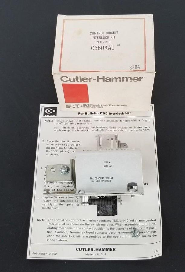 Used NIB EATON CUTLER-HAMMER C360KA1 INTERLOCK KIT 1NO/1NC SER. A1