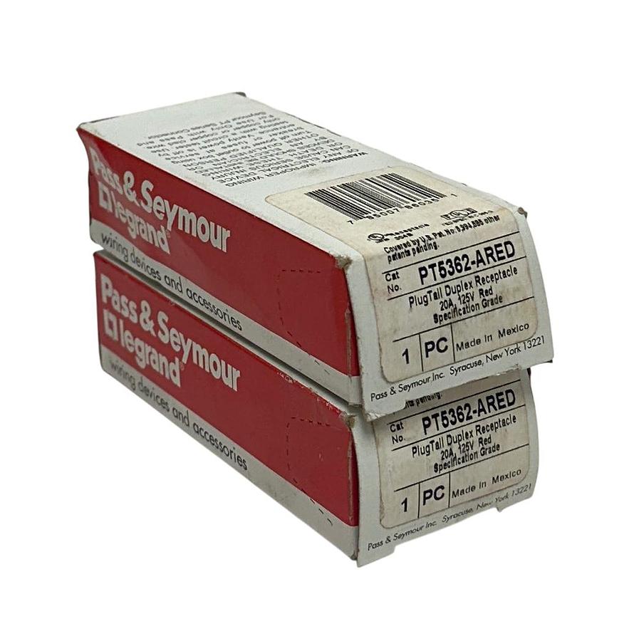 Used 2 PASS & SEYMOUR LEGRAND PT5362-ARED / PT5362ARED DUPLEX RECEPTACLES 20A NSMP