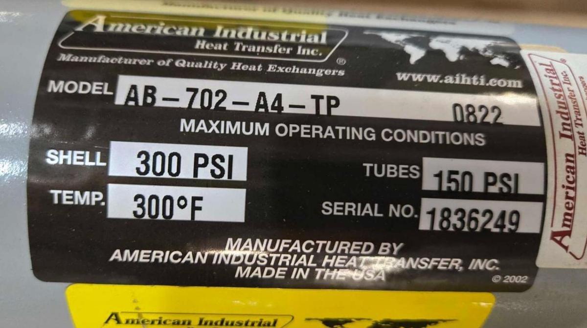 Used AMERICAN INDUSTRIAL AB-702-A4-TP | AB-702 Series Two-Pass Heat Exchanger NSNP