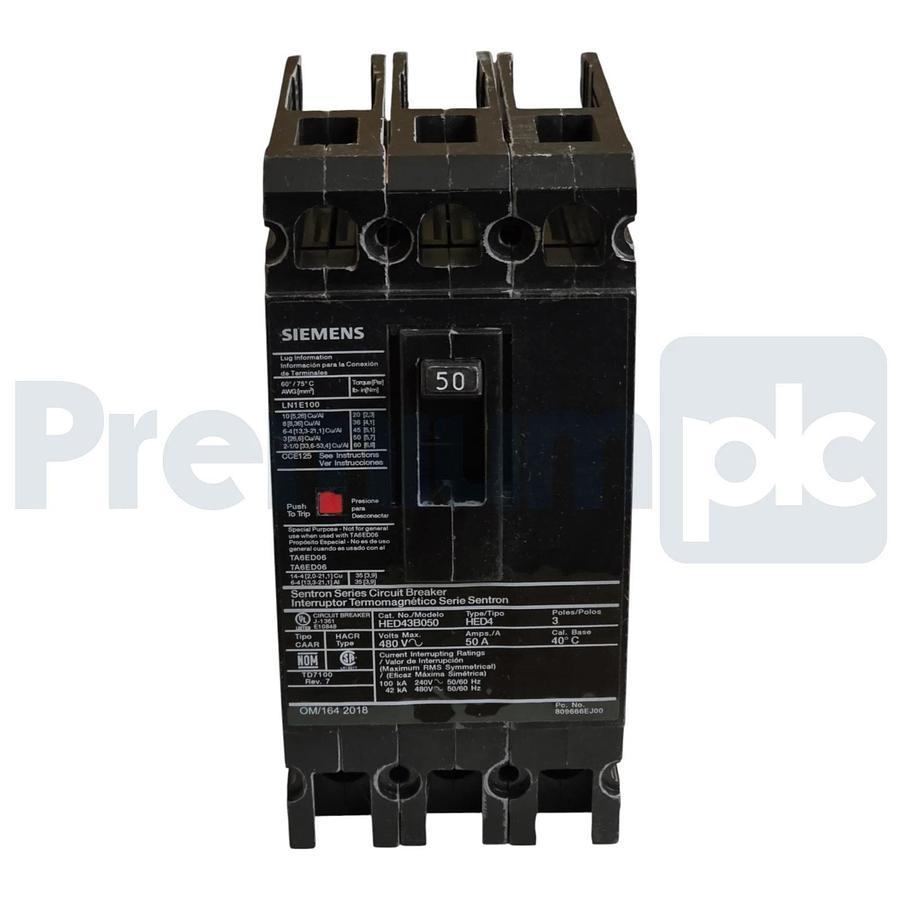 Siemens ITE HED43B050 Sentron ED Frame Circuit Breaker 50A 3-Pole 480V 42kA NSNP