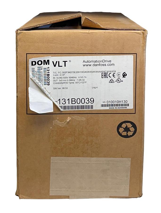Used DANFOSS 131B0039 / FC-302P3K0T5E20H1XGXXXSXXXXAXBXCXXXXDX VLT DRIVE 3kW/4HP NSMP