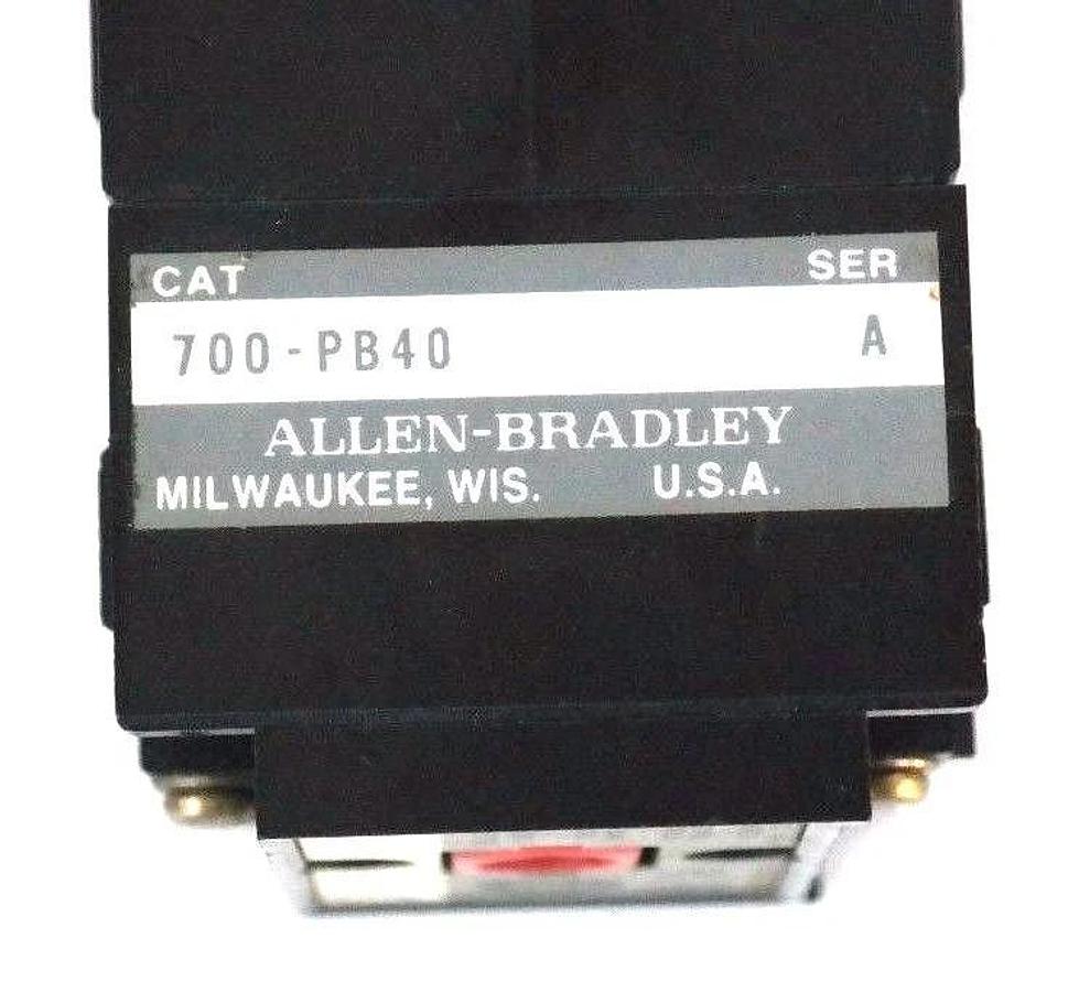 Used ALLEN BRADLEY 700DC-P400Z24 CONTROL RELAY SER. A, TYPE P W/ 700-PB40 ADDER DECK