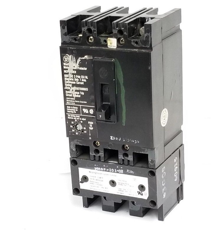 Used WESTINGHOUSE 2607D80G03 CIRCUIT BREAKER MCP0358CR , 7AMP 3POLE 600VAC, EL3007R