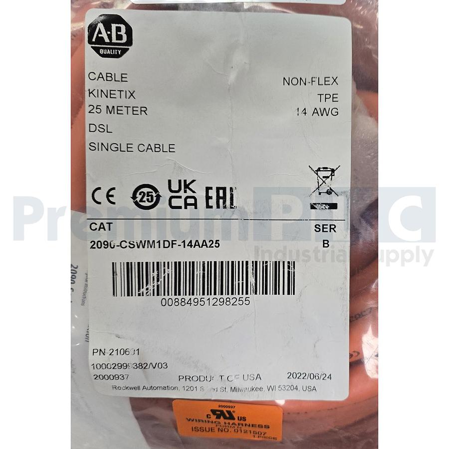 Used ALLEN BRADLEY 2090-CSWM1DF-14AA25 /B Kinetix 25m POWER & FEEDBACK CABLE DSL 2090