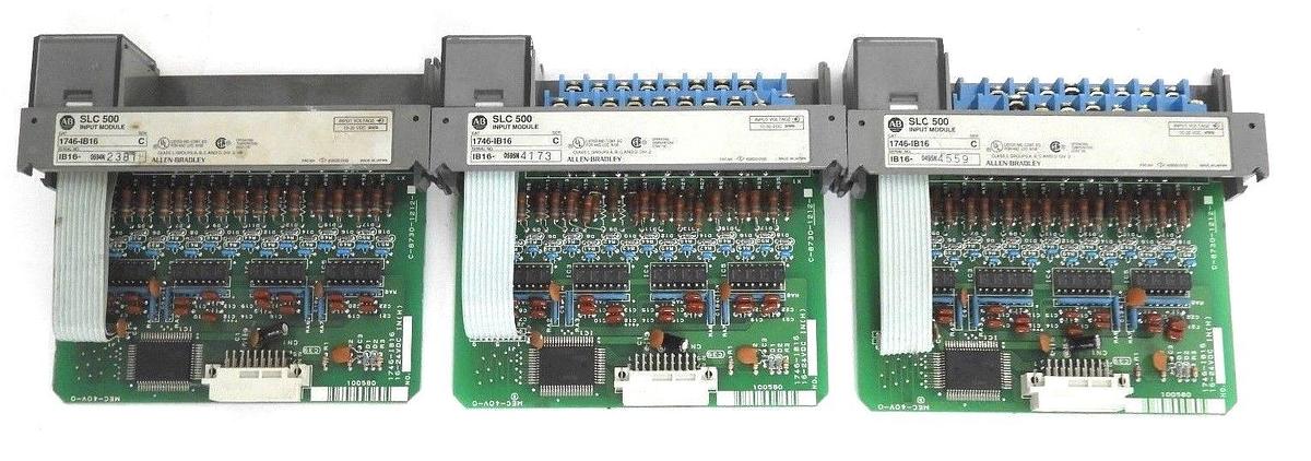 Used LOT OF 3 ALLEN BRADLEY 1746-IB16 INPUT MODULES SER. C, MISSING COVERS 1746IB16