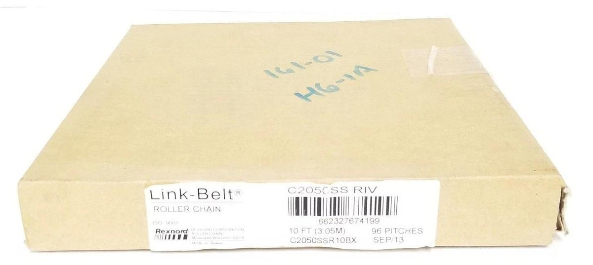 NIB REXNORD C2050SS RIV LINK-BELT ROLLER CHAIN C2050SSR10B 10FT 3.05M 96 PITCHES