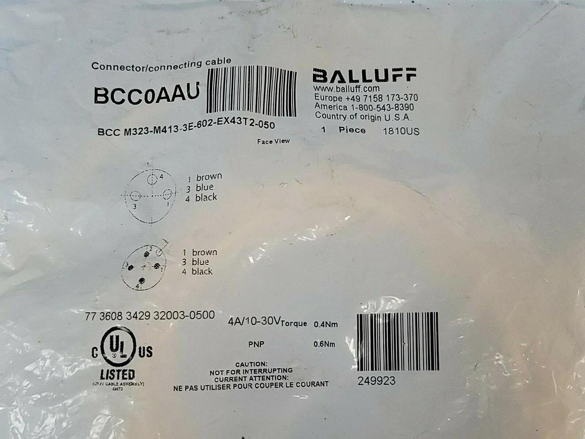 Used NEW BALLUFF BCC M323-M413-3E-602-EX43T2-050 CONNECTOR CABLE BCC0AAU