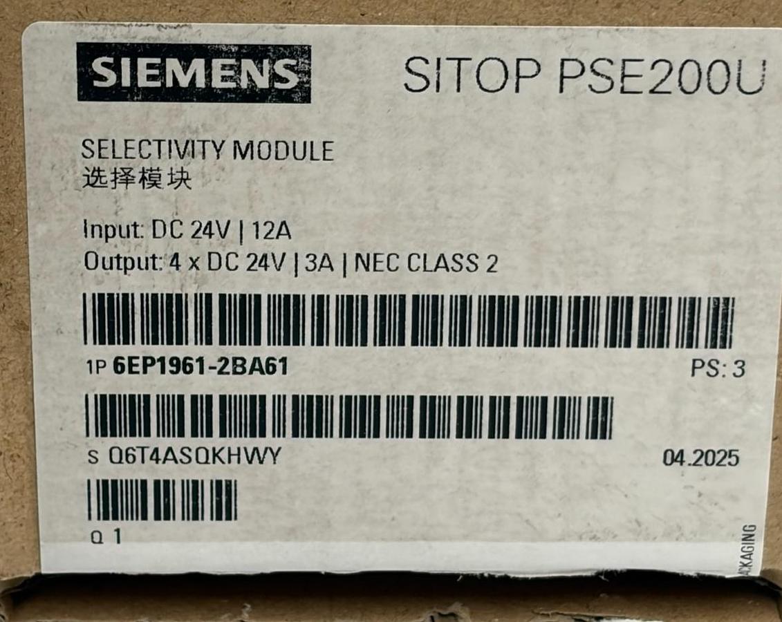 Used Siemens SITOP PSE200U Selectivity Module 6EP1961-2BA61 4x24V 3A NEC Class 2 New