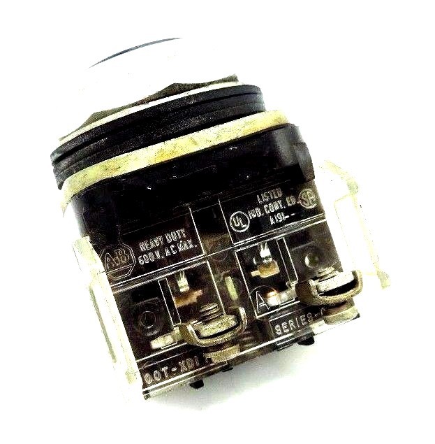 Used ALLEN BRADLEY 800T-A PUSHBUTTON 800TA, SER. N W/ 800T-XD1 SER. C CONTACT BLOCK