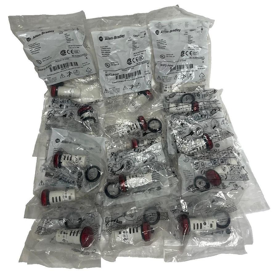Lot of 15 Allen-Bradley 800FD-P4N5 Pilot Light Red LED 120VAC 22.5mm New Sealed