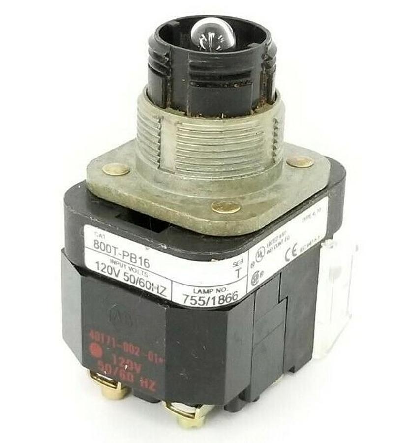 Used ALLEN BRADLEY 800T-PB16 PUSHBUTTON 800TPB16 SER. T 120V W/ 800T-XA SER. D
