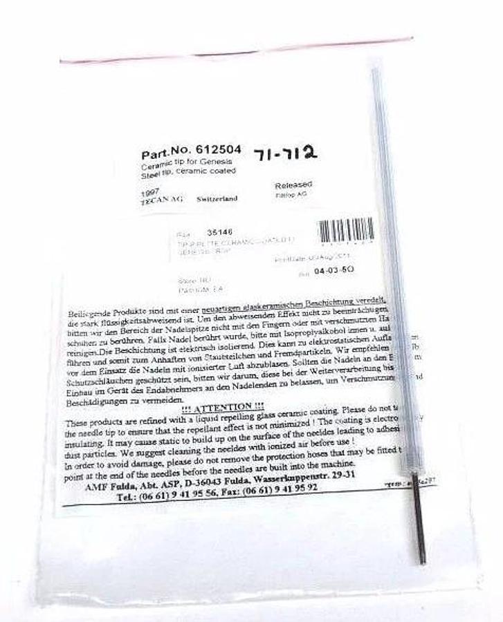 Used NEW TECAN AG 612504 CERAMIC TIP FOR GENESIS STEEL TIP, CERAMIC COATED
