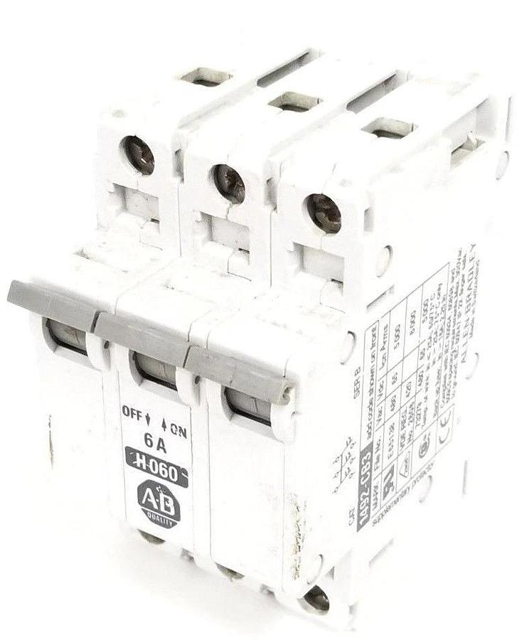 Used ALLEN BRADLEY 1492-CB3-H-060 CIRCUIT BREAKER 6AMP, 3POLE, SER. B