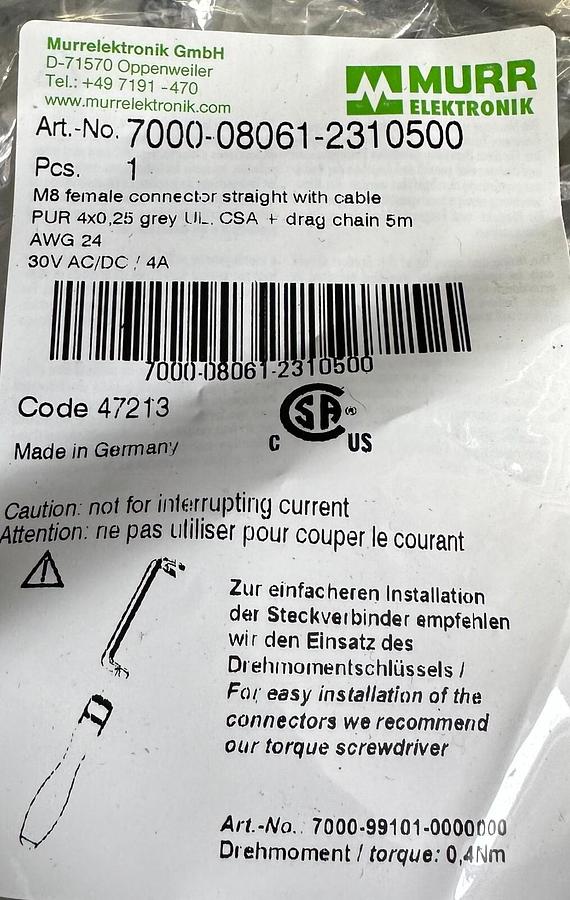 2 NEW MURR ELEKTRONIK 7000-08061-2310500 / 7000080612310500 M8 FEMALE CORDSETS