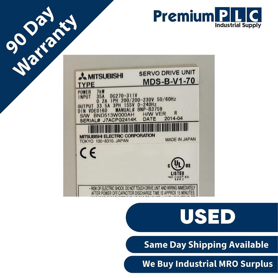 Used MITSUBISHI ELECTRIC MDS-B-V1-70 MELDAS MDS-B SERIES AC SERVO DRIVE UNIT 7kW