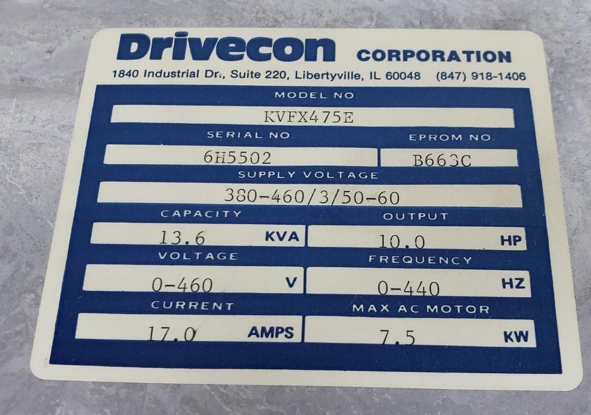 Used DRIVECON KVFX-475-E TRANSISTOR INVERTER KVFX475E *MISSING WIRING INSERT*