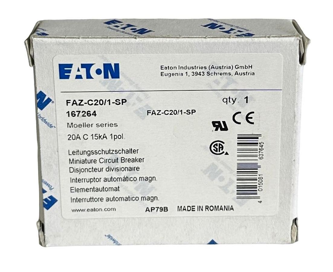 Used NEW EATON FAZ-C20/1-SP / 167264 MOELLER SERIES 20A CIRCUIT BREAKER 1POL 15kA