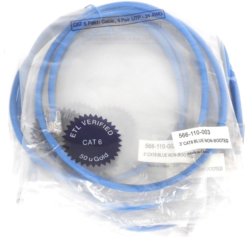 LOT OF 10 NEW 3FT VALUE SERIES CAT6 NON-BOOTED PATCH CABLES - BLUE, 566-110-003