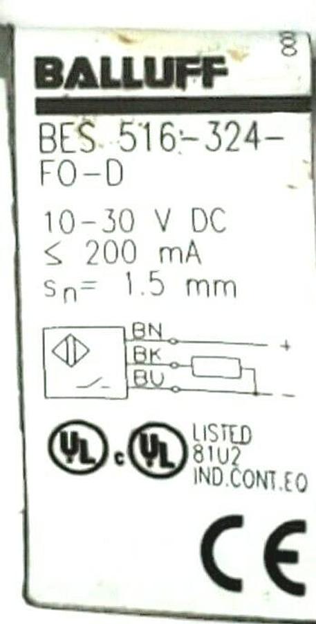 Used BALLUFF BES 516-324-F0-D PROXIMITY SENSOR BES 516-324-FO-D, 10-30VDC, 1.5mm