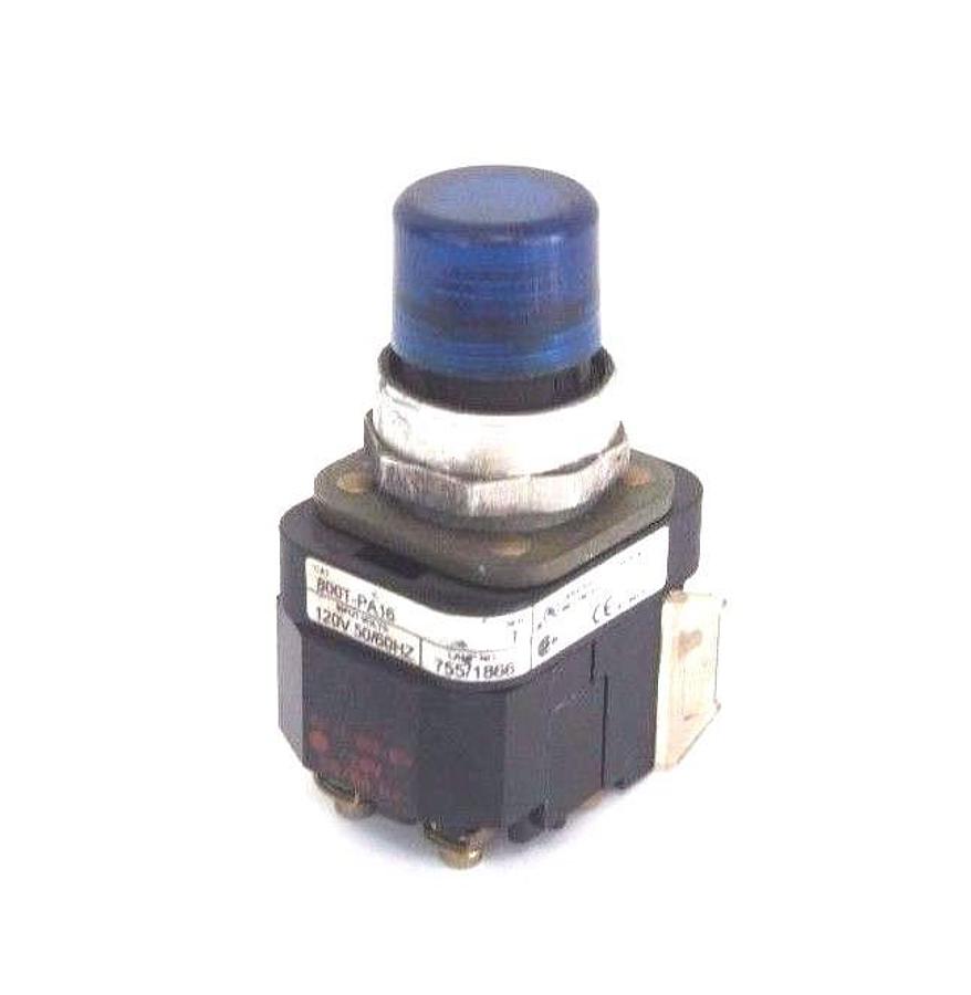 Used ALLEN BRADLEY 800T-PA16 PUSHBUTTON BLUE SER. T W/ 800T-XA SER. D CONTACT