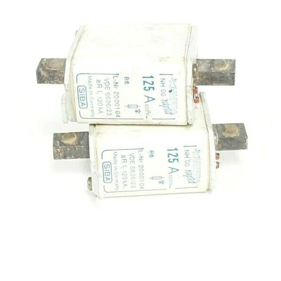 Used LOT OF 2 SIBA ULTRA RAPID NH00-125A FUSES NH0, 500V, 125A